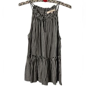 LOFT Black and White Gingham Peplum Sleeveless Blouse Size Medium